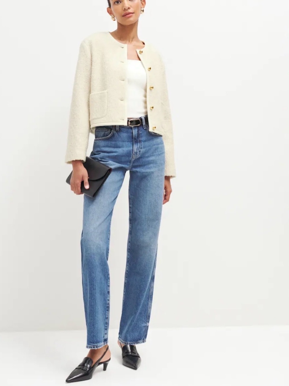 Reformation Dale Cropped Jacket Cream Bouclé Button Jacket - Picture 11 of 12